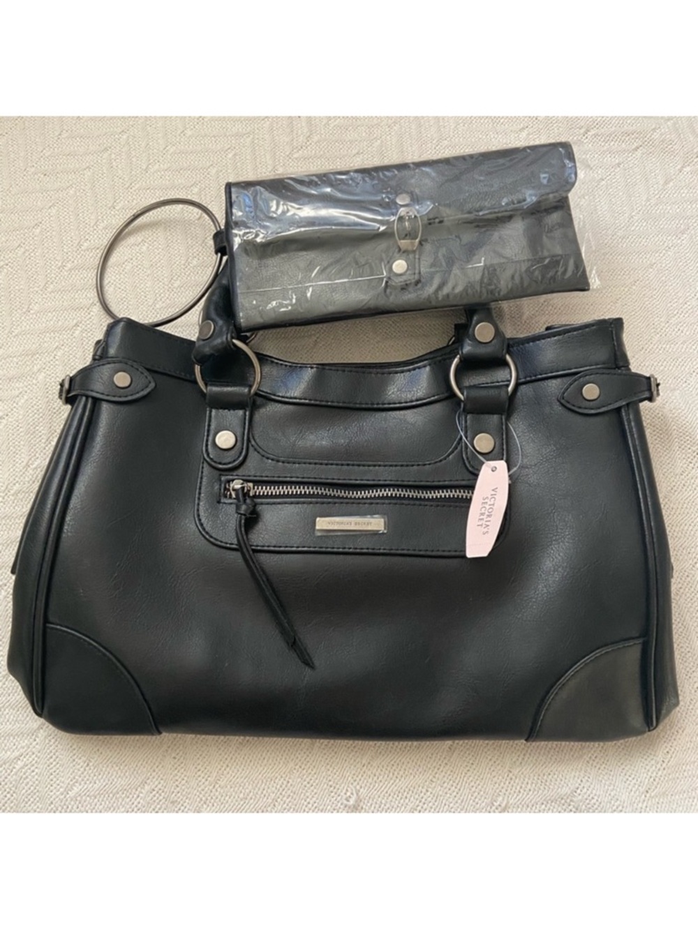 Vintage Y2K Victoria’s Secret Black Leather Bag and Clutch Set